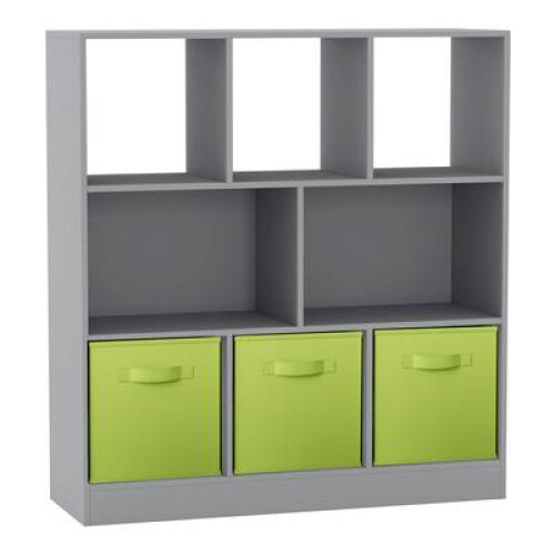 (Grey, Green) Asymmetrical 8 Cube Bookcase Unit w/ 3 Drawer Inserts