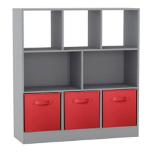 (Grey, Red) Asymmetrical 8 Cube Bookcase Unit w/ 3 Drawer Inserts