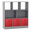 (Grey, Red) Asymmetrical 8 Cube Bookcase Unit w/ 3 Drawer Inserts 1