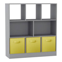 (Grey, Yellow) Asymmetrical 8 Cube Bookcase Unit w/ 3 Drawer Inserts