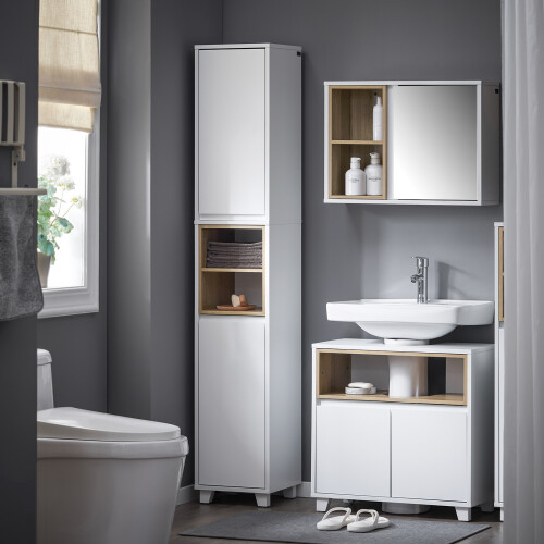 SoBuy Λευκό Ντουλάπι Μπάνιου 30x30x170cm 2 Πόρτες 1