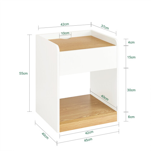 SoBuy White Bedside Table with Drawer & Storage 2