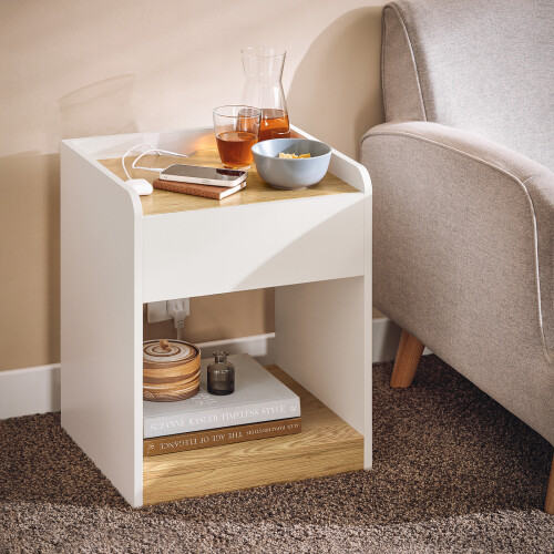 SoBuy White Bedside Table with Drawer & Storage 1