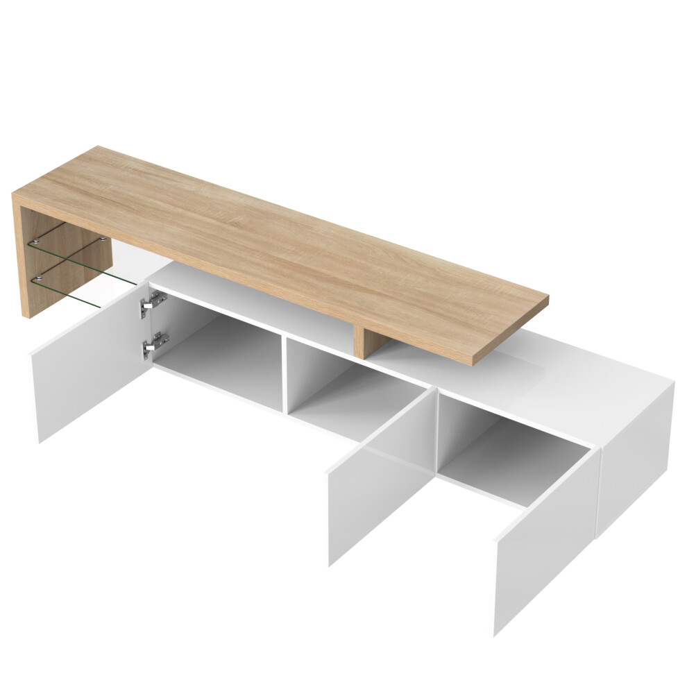 High-Gloss White TV Stand with LED Lights Storage Cabinet