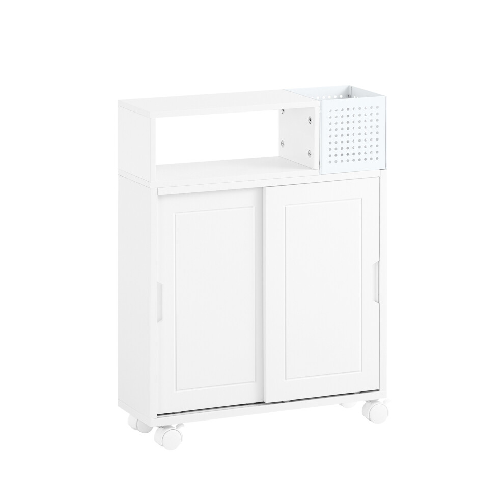SoBuy White Bathroom Storage Cabinet with Wheels