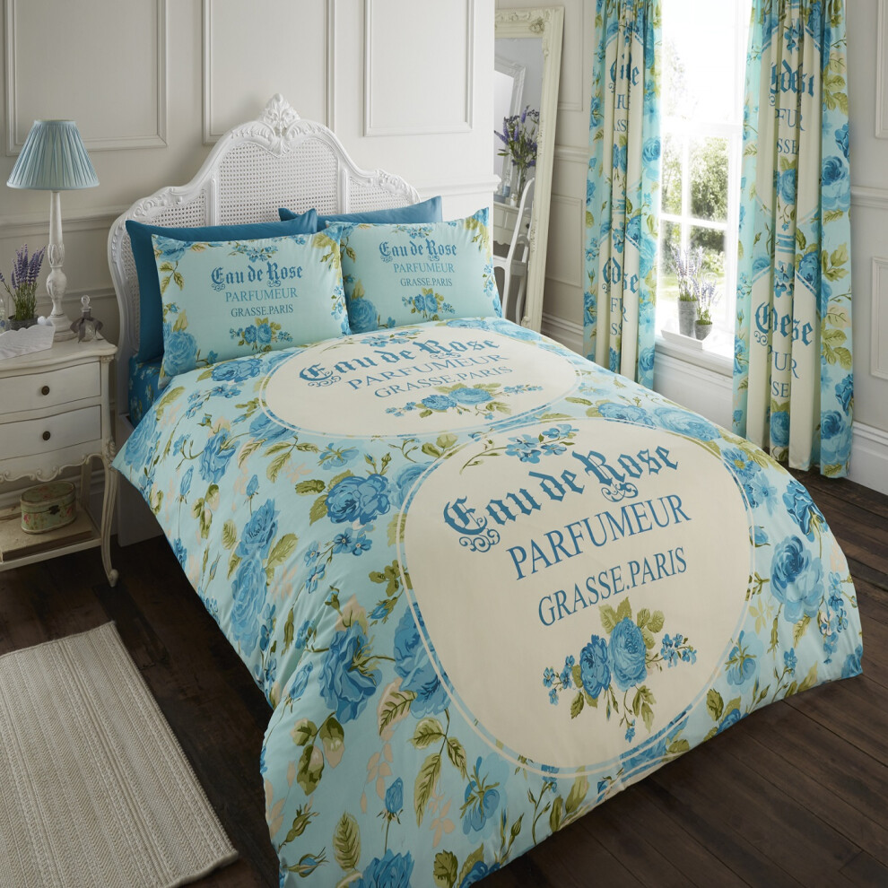 Sleepdown (Double) Polycotton Iola Duvet Cover With Pillowcases- Teal