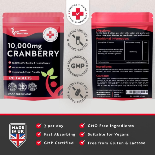 Cranberry 10000mg 120 Vegan Tablets Urinary Tract Bladder Kidney 2