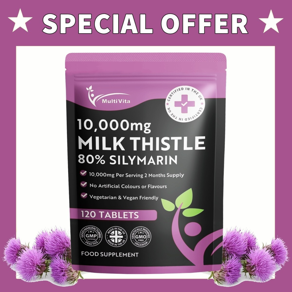 Photos - Vitamins & Minerals Milk Thistle 10000mg 120 Tablets High Strength 80 Silymarin 2 Month