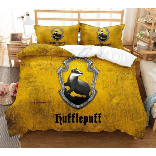 (Single(135*200cm)) Harry Potter Print Hufflepuff  3 Piece Pillowcase Comforter Set