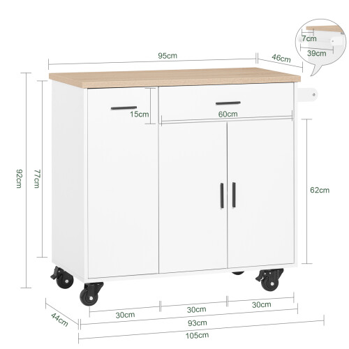 SoBuy Mobile Sideboard with Wheels 105x46x92cm 2