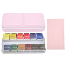 Watercolor Paint Set 12 Colors Pink Metal Case