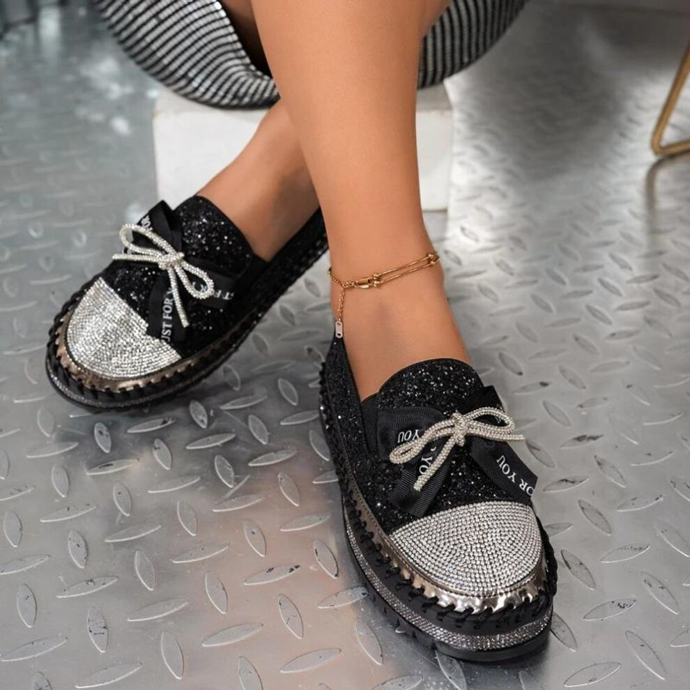 (black, 38) High Quality Fashion Slip-on Loafers Casual Women's Low Heel Shoes Round Toe Flat Platform Plus Size 35-44 Shoes For Women Heels