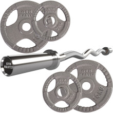 (30kg Set) GYM MASTER Olympic Curl Bar and Choice of 20kg or 30kg Cast Iron Weight Set