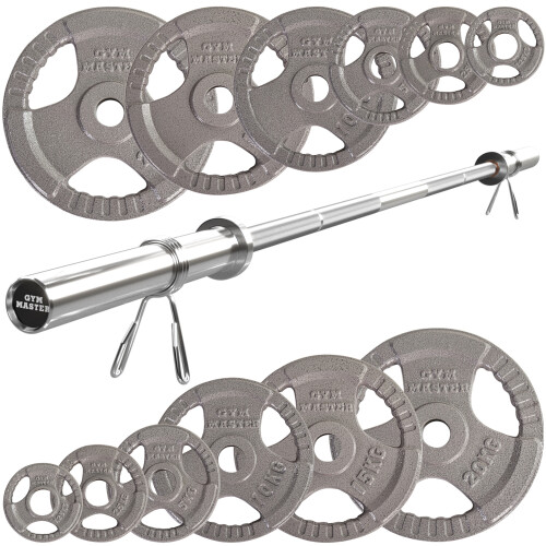 (7ft) GYM MASTER Olympic Bar and Cast Iron Weight Plates Set