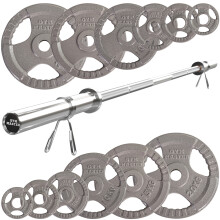 (4ft) GYM MASTER Olympic Bar and Cast Iron Weight Plates Set