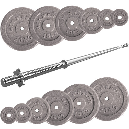 (6ft) GYM MASTER Standard Bar and Cast Iron Weight Plates Set