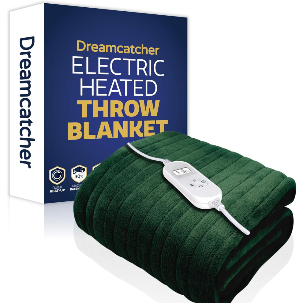Dreamcatcher Electric Heated Throw Double Fleece With Timer Green