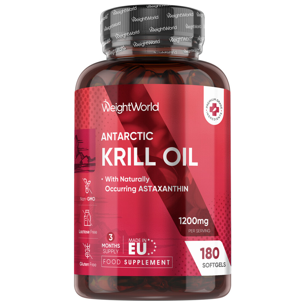 Weightworld Antarctic Krill Oil Capsules High Strength - 180 Softgels - 3 Month Supply - Omega 3 Epa Dha Astaxanthin & Choline Supplement