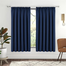(Blue Navy, 66" X 54" OR 168cm X 137cm) 100% Blackout Curtains Pencil Pleat Curtain Pair with Tiebacks