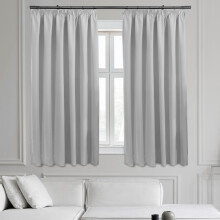 (Light Grey, 46" X 54" OR 117cm X 137cm) 100% Blackout Curtains Pencil Pleat Curtain Pair with Tiebacks