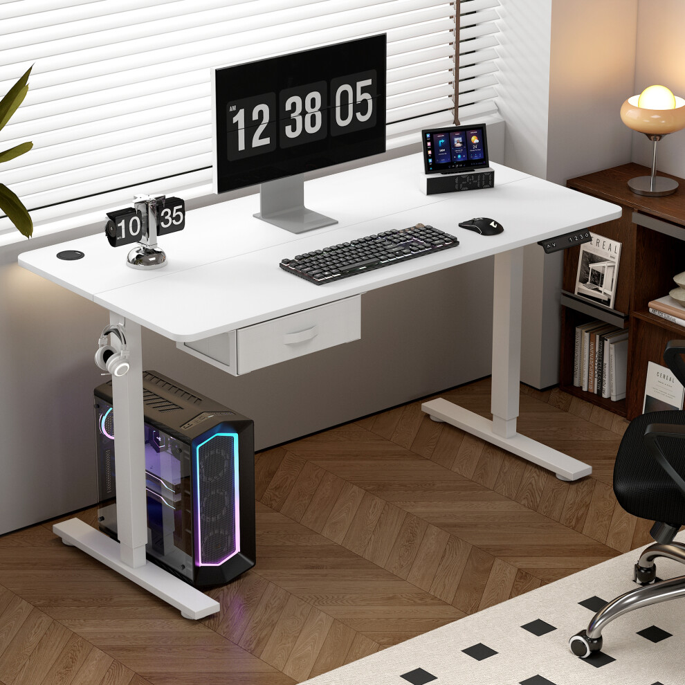 Mcc (White, 100Cm) Easton Height Adjustable Electric Desk With Drawer