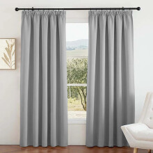 (Light Grey, 66" X 90" OR 168cm X 228cm.) 100% Blackout Curtains Pencil Pleat Curtain Pair with Tiebacks