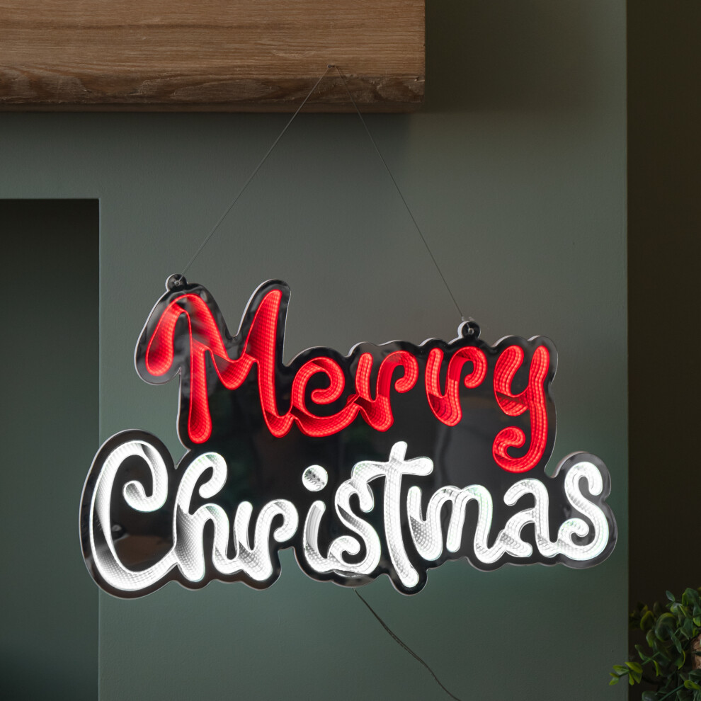 Premier 40Cm Up Hanging Merry Christmas Infinity Mirror Decoration With Leds Light