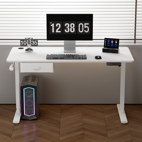 MCC (WHITE, 140CM) Easton Height Adjustable Electric Desk with Drawer