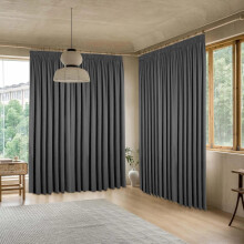 (Dark Grey, 90" X 90" OR 228cm X 228cm.) 100% Blackout Curtains Pencil Pleat Curtain Pair with Tiebacks