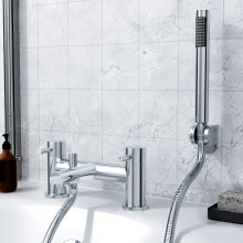Blossom Modern Bridge Deck Mounted Bath Filler Shower Mixer Tap With Handheld Kit