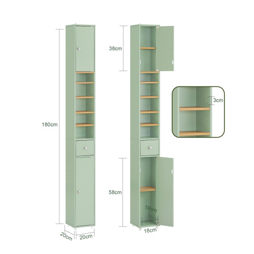 SoBuy Ψηλό Ντουλάπι Μπάνιου BZR34-II-GR Πράσινο 20x180x20cm 2