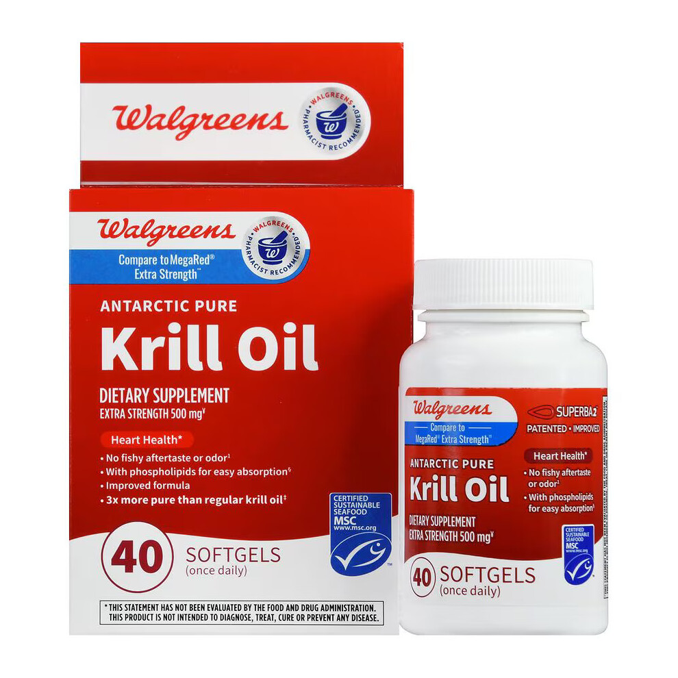 Walgreens Antarctic Krill Oil Extra Strength 500 Mg, 40 Softgels