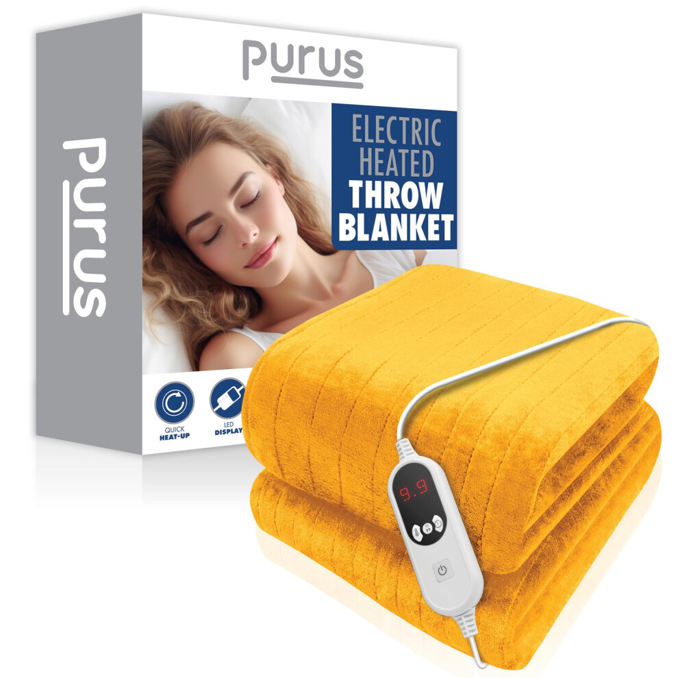 Purus (Gold) Xl Double Electric Heated Throw Blanket Soft Fleece 9 Heat & 12 Timer Settings - Image 2