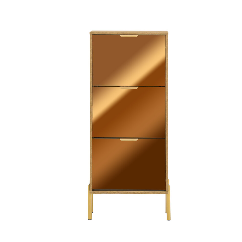 SoBuy 3-Drawer Shoe Cabinet, Gold & Natural