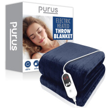 (Navy Blue) Purus XL Double Electric Heated Throw Blanket Soft Fleece 9 Heat & 12 Timer Settings