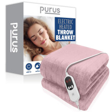 (Pink) Purus XL Double Electric Heated Throw Blanket Soft Fleece 9 Heat & 12 Timer Settings