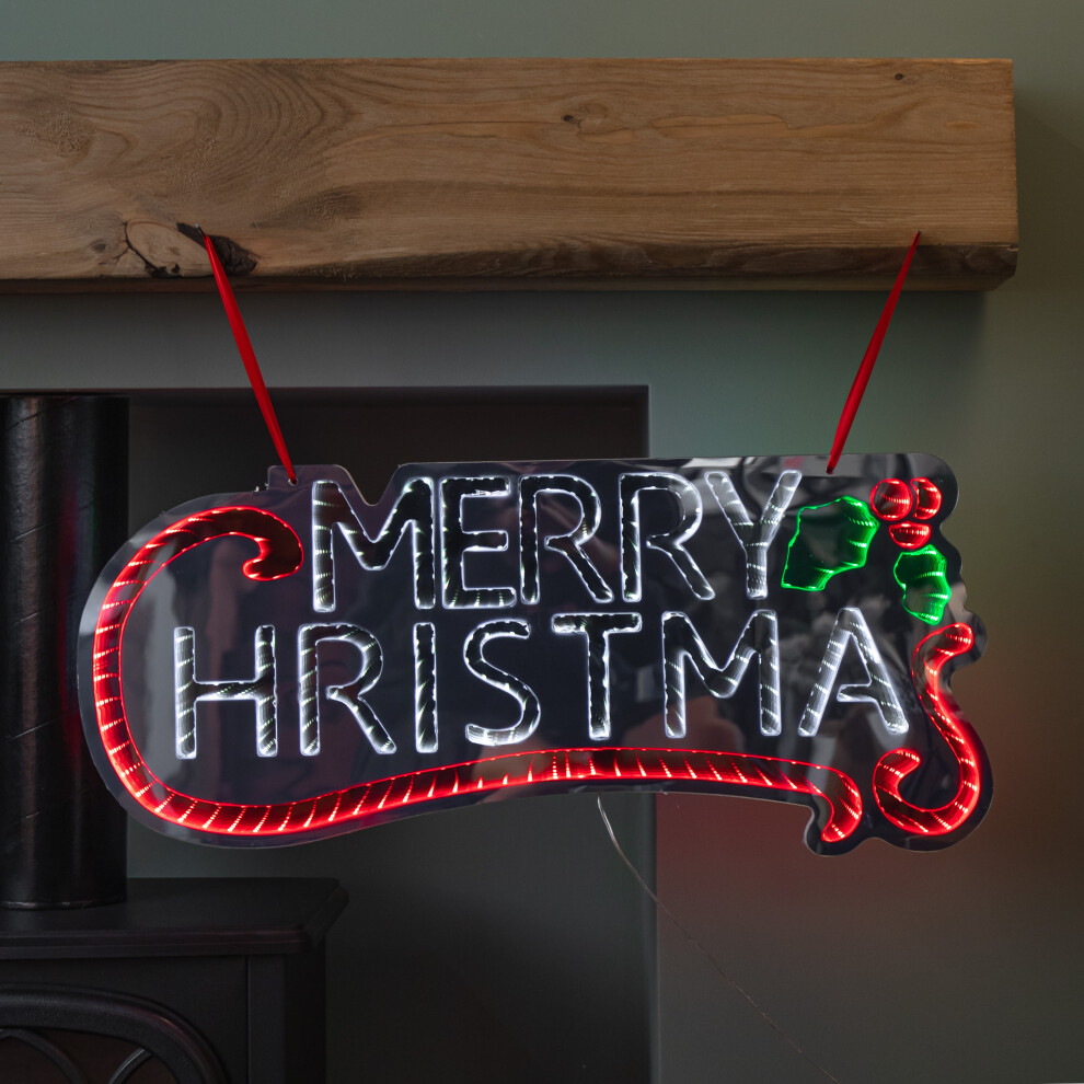 Premier 60Cm Up Hanging Merry Christmas Infinity Mirror Decoration With Leds Light