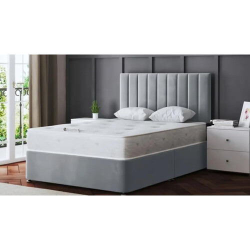 CALISMA Divan Bed Base with Mattress 2Drawers Silver Crush Headboard