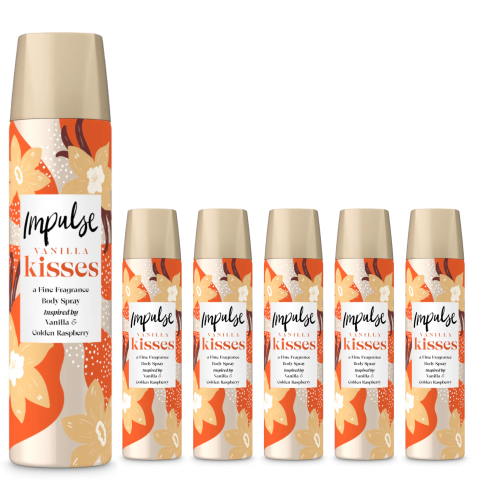 6 x 75ml Impulse  VANILLA KISSES Body Deodorant Spray
