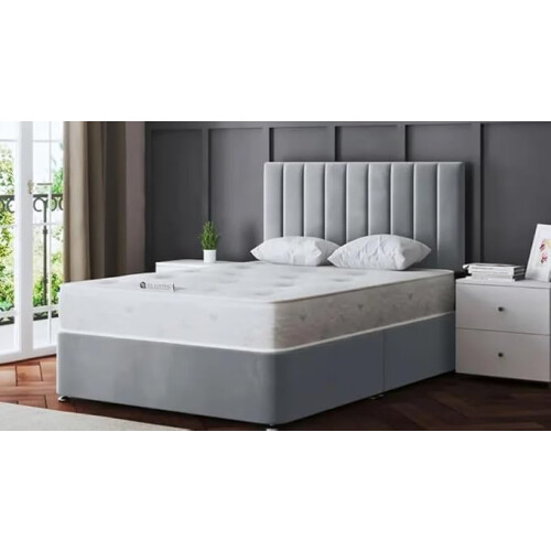 CALISMA  Divan Bed Base with Mattress 2 Drawers Silver Crush Headboard