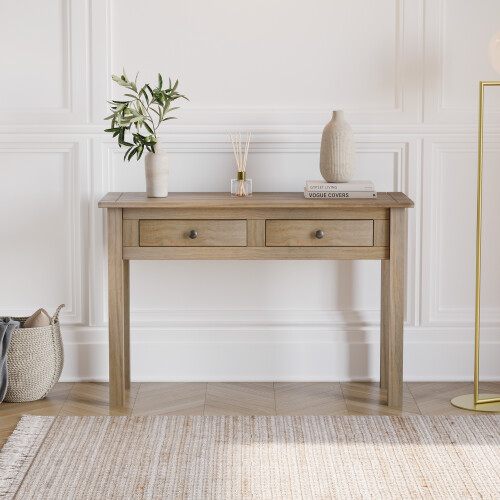 Vida Designs Panama 2 Drawer Console Table Solid Pine Oak 1