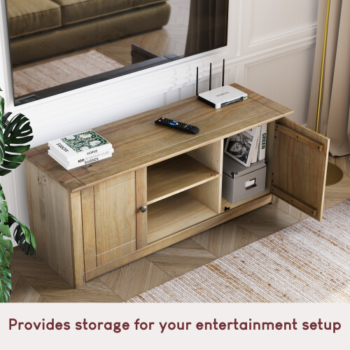 Vida Designs Panama 2 Door 1 Shelf TV Unit Solid Pine Oak 2