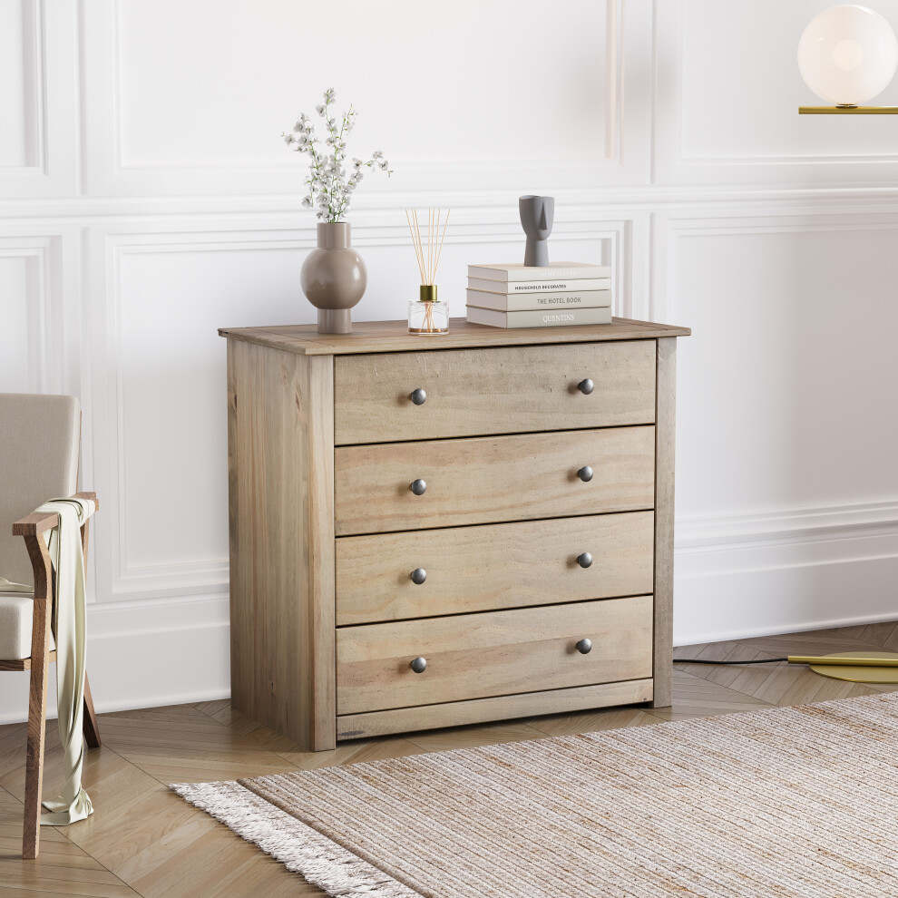 Panama 4 Drawer Chest Solid Pine Oak Finish