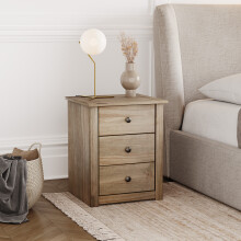 Panama 3-Drawer Bedside Cabinet - Solid Pine, Oak Finish (Code 333327)