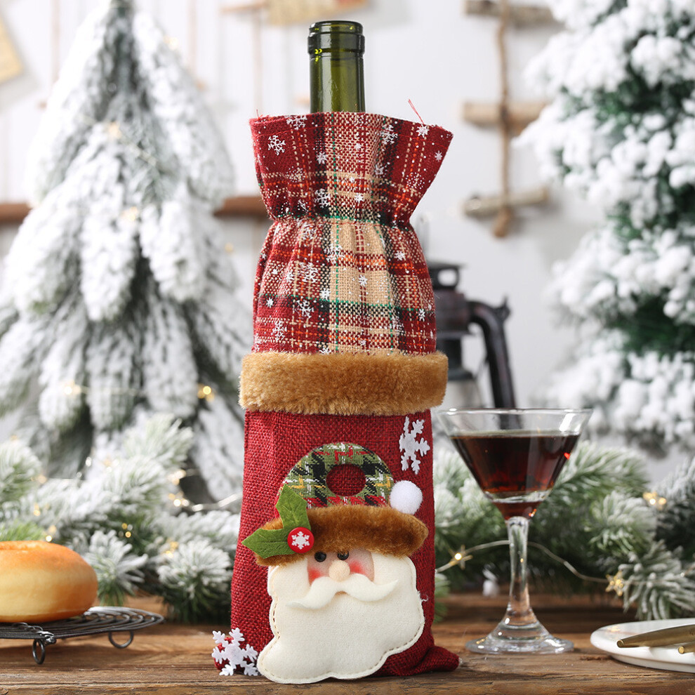 (Checkered Wine Bag Old) Wine Festive Christmas Bottle Bags With Stylish Burlap Checkered Design