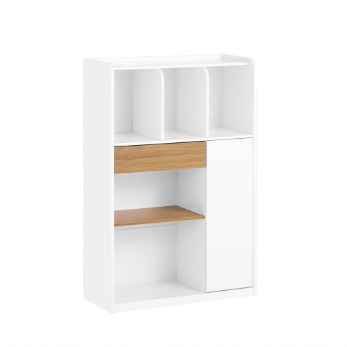 SoBuy Βιβλιοθήκη STR11-WN Λευκό-Φυσικό 72x30x110 εκ. με Συρτάρια