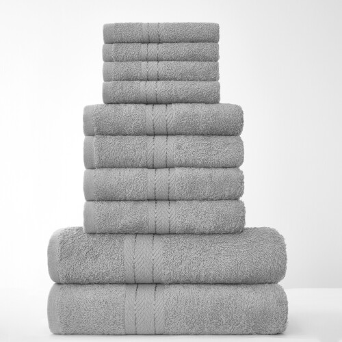 100% Cotton 10 Piece Super Soft Bathroom Towel Bale Set - Silver 2