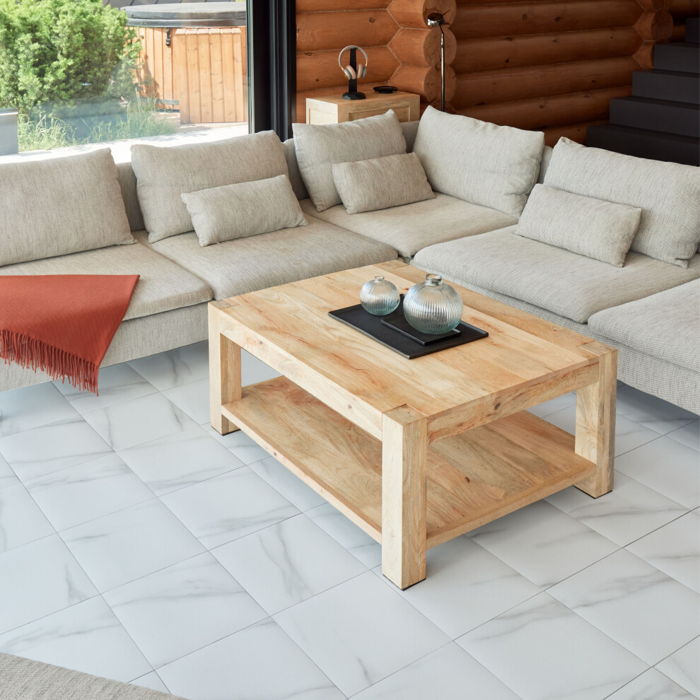 (White Square (18X18 In), 20) Vinyl Floor Tiles Self Adhesive - Peel And Stick Tile Square & Rectangular Marble Effect Tiles 5061064154233