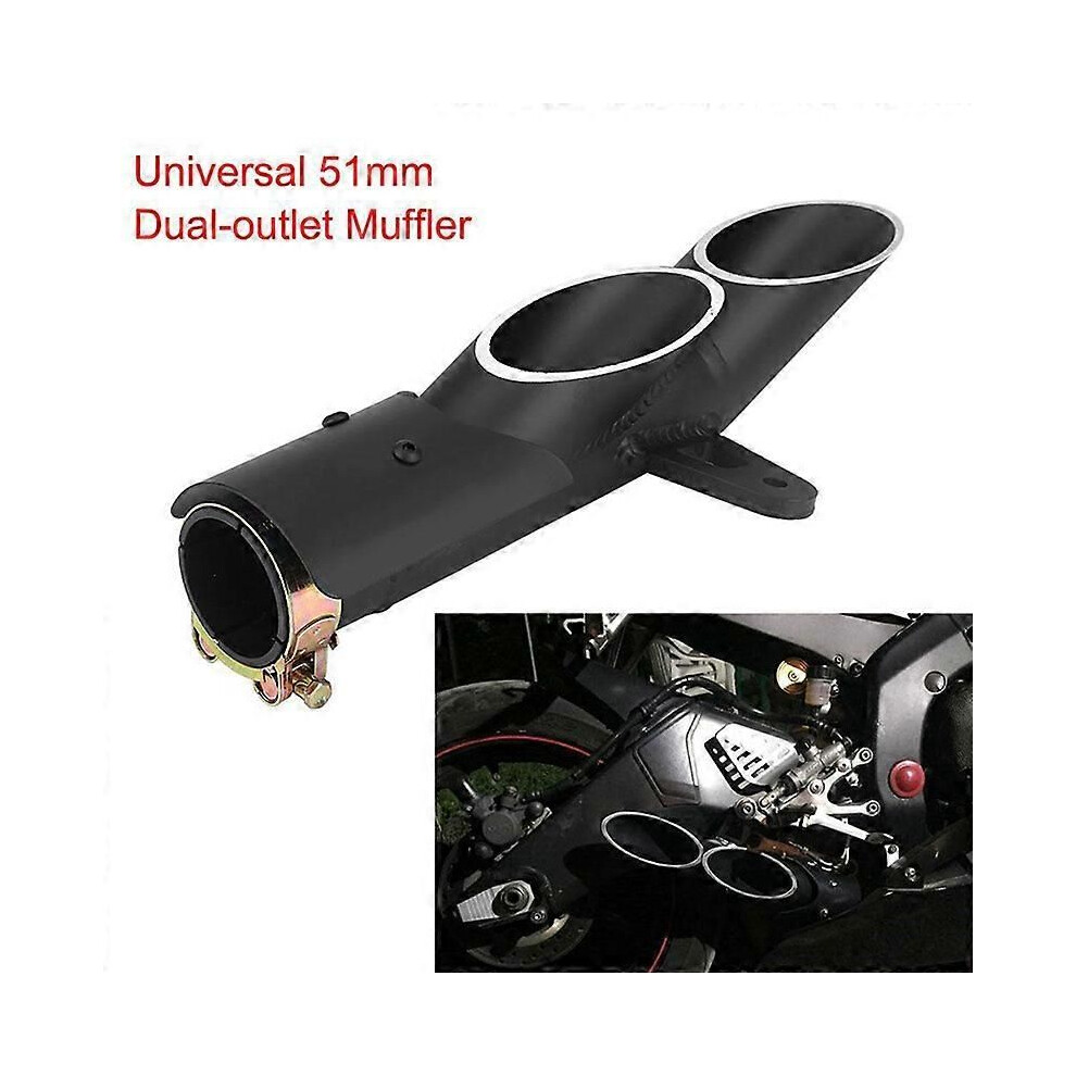 1PC Dual Outlet Motorcycle Exhaust Muffler Tail Pipe Slip On 51mm Universal~19788
