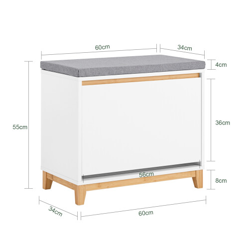 SoBuy White Shoe Bench with Cushion & Flip-Drawer 2